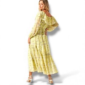 Bohemian yellow Dress ASTR Kaylani yellow gray OFF the SHOULDER maxi ruffles M